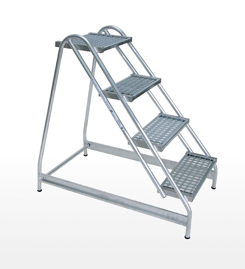 Alu-Arbeitspodest mit 4 Stahl-Gitterrost Stufen einseitig begehbar Alu-Arbeitspodest mit 4 Stahl-Gitterrost Stufen einseitig begehbar