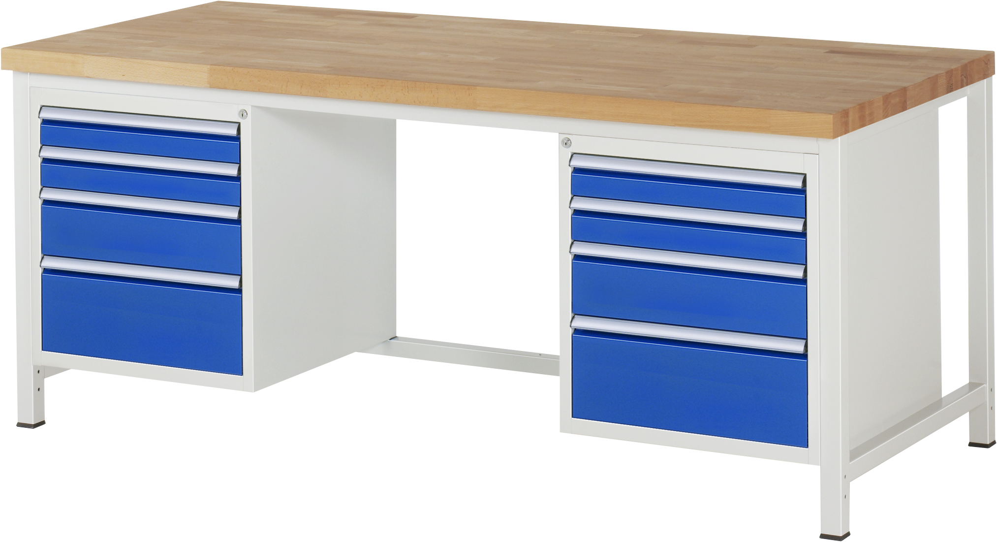 Werkbank B 2000 x T 900 x H 840 mm mit 8 Schubladen