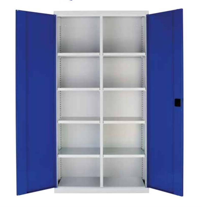 Schwerlastschrank mit Trennwand und 8 Fachböden H 1950 x B 1000 x T 540 mm 7035/5010