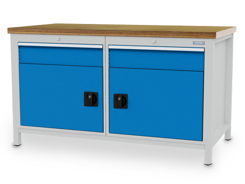 Kastenwerkbank B 1500 x T 750 x H 859 mm mit 2 Schubladen und 2 FlügeltürenR 24-24 Kastenwerkbank B 1500 x T 750 x H 859 mm mit 2 Schubladen und 2 FlügeltürenR 24-24