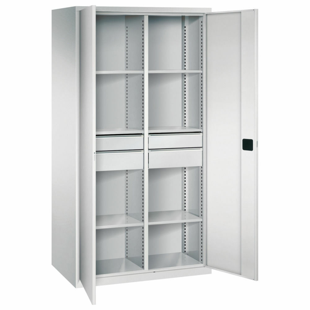 Schwerlastschrank mit 6 Fachböden und 4 Schubladen H 1950 x B 1000 x T 540 mm RAL 7035