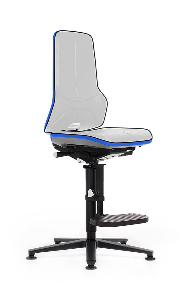 Arbeitsdrehstuhl Neon 9561 Flexband blau mit Bodengleiter + Aufstiegshilfe und Permanentkontakt- Rückenlehne Arbeitsdrehstuhl Neon 9561 Flexband blau mit Bodengleiter + Aufstiegshilfe und Permanentkontakt- Rückenlehne