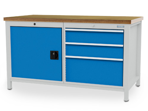 Kastenwerkbank B 1500 x T 750 x H 859 mm mit Flügeltür und 3 Schubladen R 24-24 Kastenwerkbank B 1500 x T 750 x H 859 mm mit Flügeltür und 3 Schubladen R 24-24