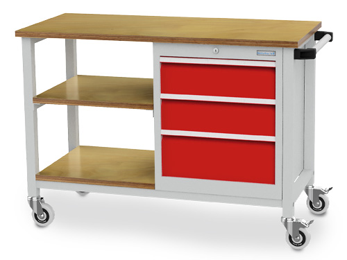 Mobile Werkbank mit 3 Schubladen B 1200 x T 540 x H 880 mm R 18-16 Mobile Werkbank mit 3 Schubladen B 1200 x T 540 x H 880 mm R 18-16