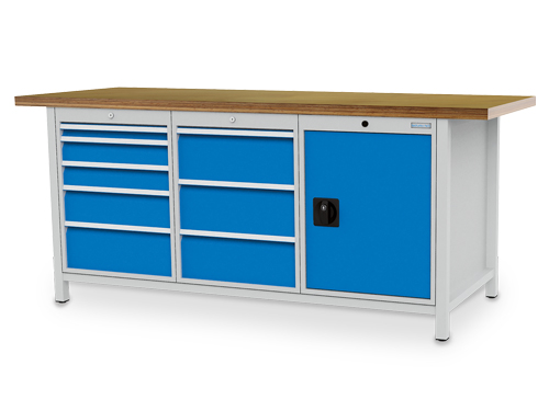Kastenwerkbank B 2000 x T 750 x H 959 mm mit 8 Schubladen + Flügeltür R 18-24