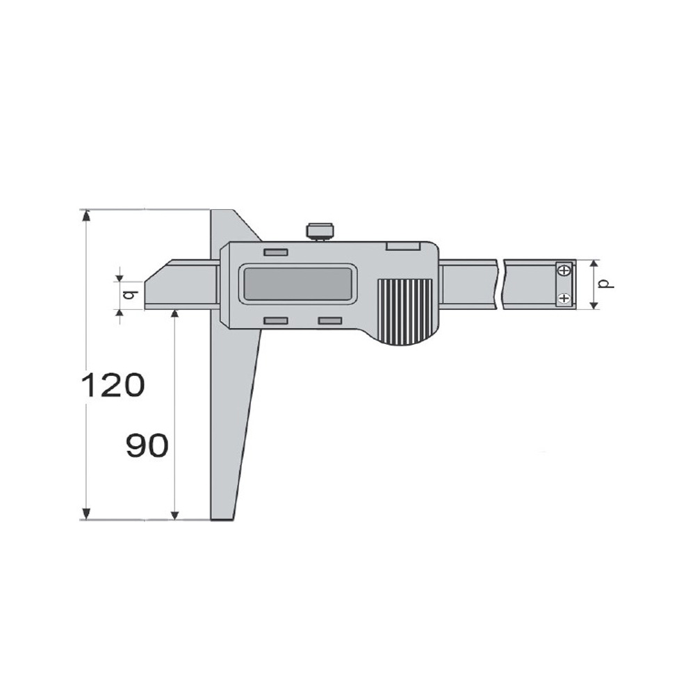 Zeichnung Digital Tiefen-Messschieber 200 x 120 mm mit asymmetrischer Brücke Zeichnung Digital Tiefen-Messschieber 200 x 120 mm mit asymmetrischer Brücke