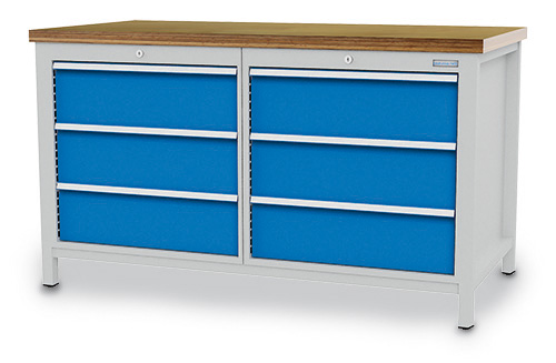 Kastenwerkbank B 1500 x T 750 x H 859 mm mit 6 Schubladen R 24-24 Kastenwerkbank B 1500 x T 750 x H 859 mm mit 6 Schubladen R 24-24