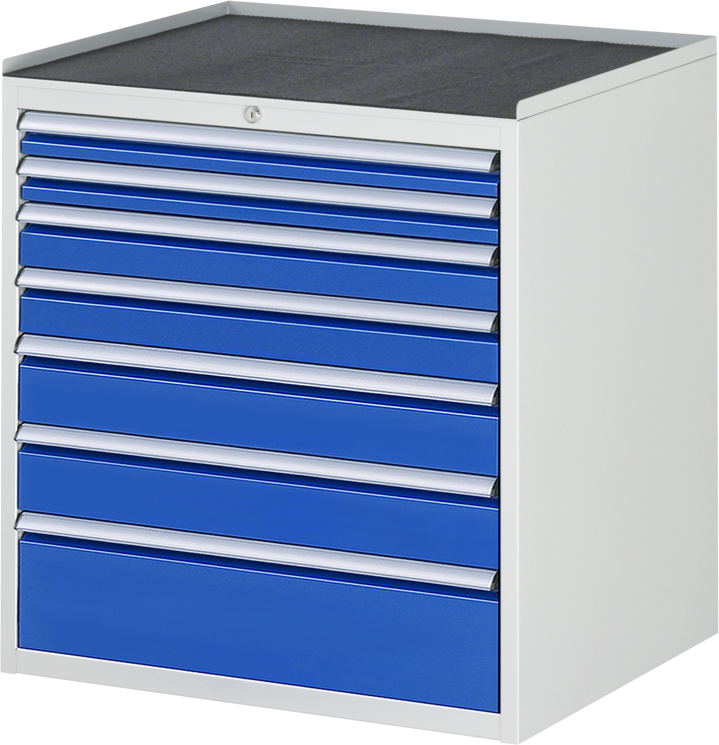 Schubladenschrank mit 7 Schubladen und Metall-Top B 770 x T 650 x H 825 mm Schubladenschrank mit 7 Schubladen und Metall-Top B 770 x T 650 x H 825 mm