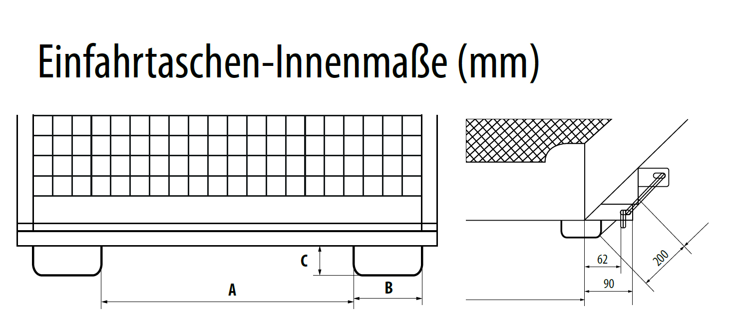 Einfahrtaschen-Innenmaße Arbeitsbühne Typ MB-ST/T 