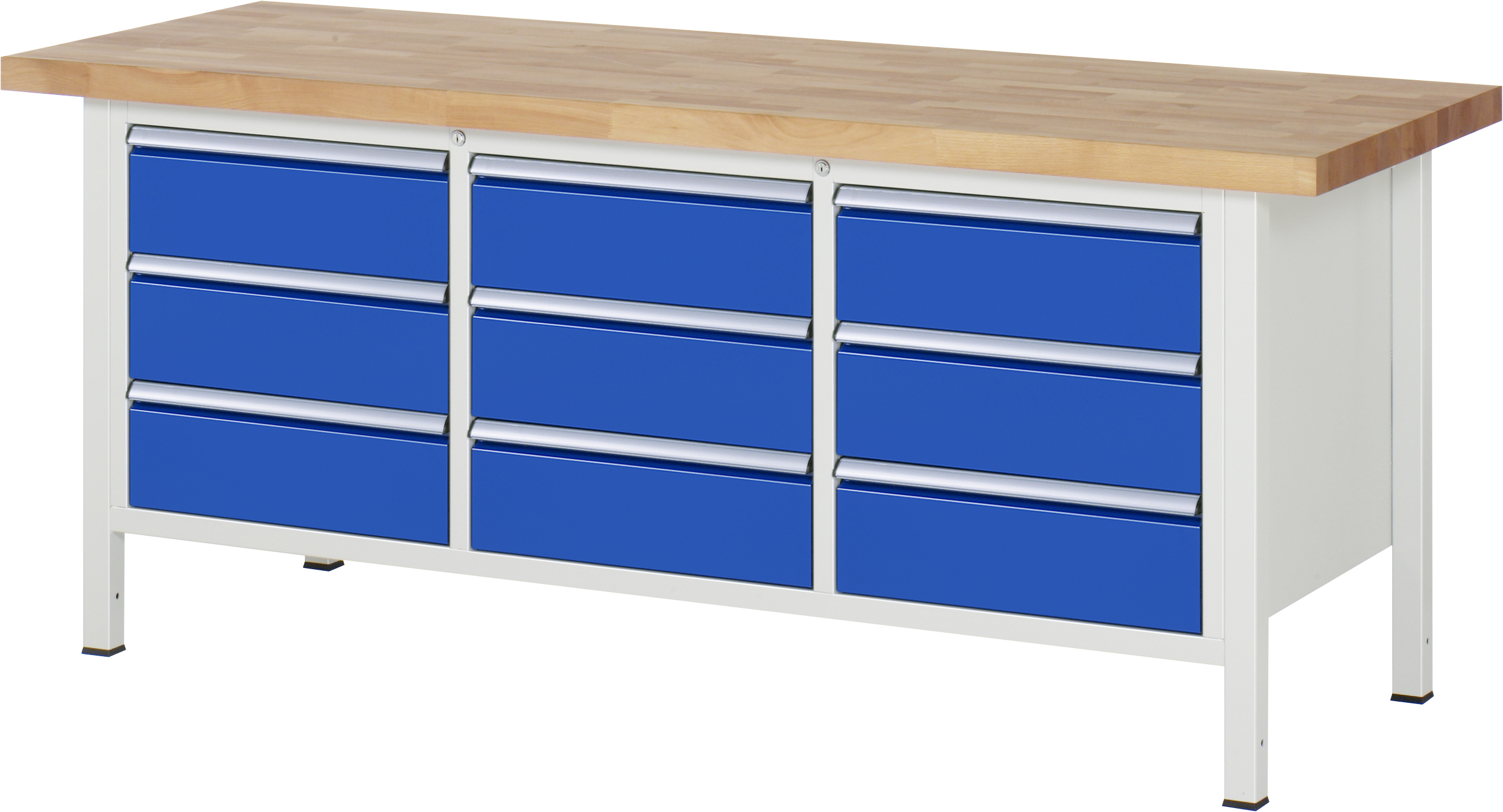 Werkbank B 2000 x T 700 x H 840 mm mit 9 Schubladen H 180 mm Werkbank B 2000 x T 700 x H 840 mm mit 9 Schubladen H 180 mm