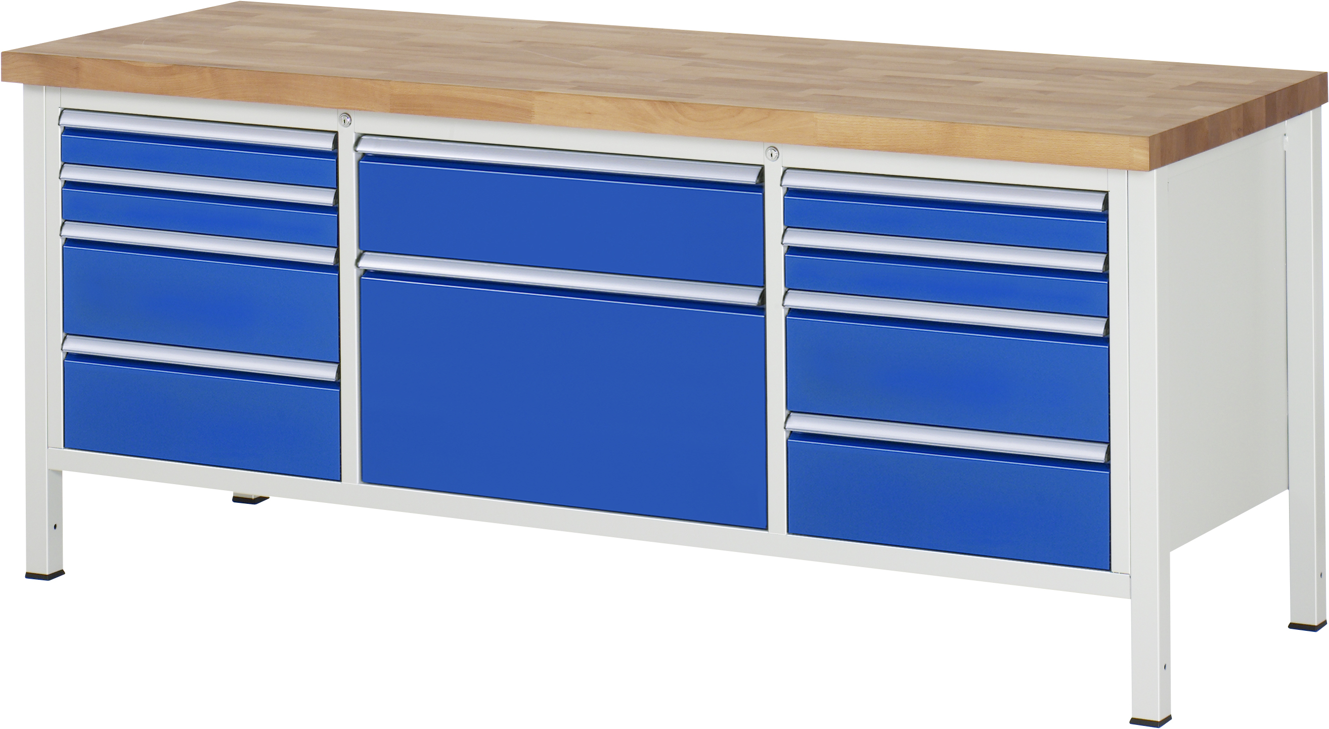 Werkbank B 2000 x T 700 x H 840 mm mit 10 Schubladen